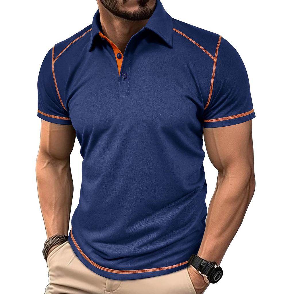 Мужская футболка-поло, хлопковая рубашка с короткими рукавами и цветными блоками, приталенные рубашки, пуловеры на пуговицах с отложным воротником, весна-лето, повседневная одежда