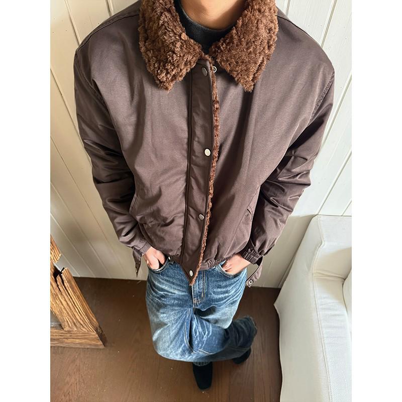 Мужская зимняя куртка-бомбер EME Yisheng Yi в американском стиле с меховым воротником и пэчворк-дизайном