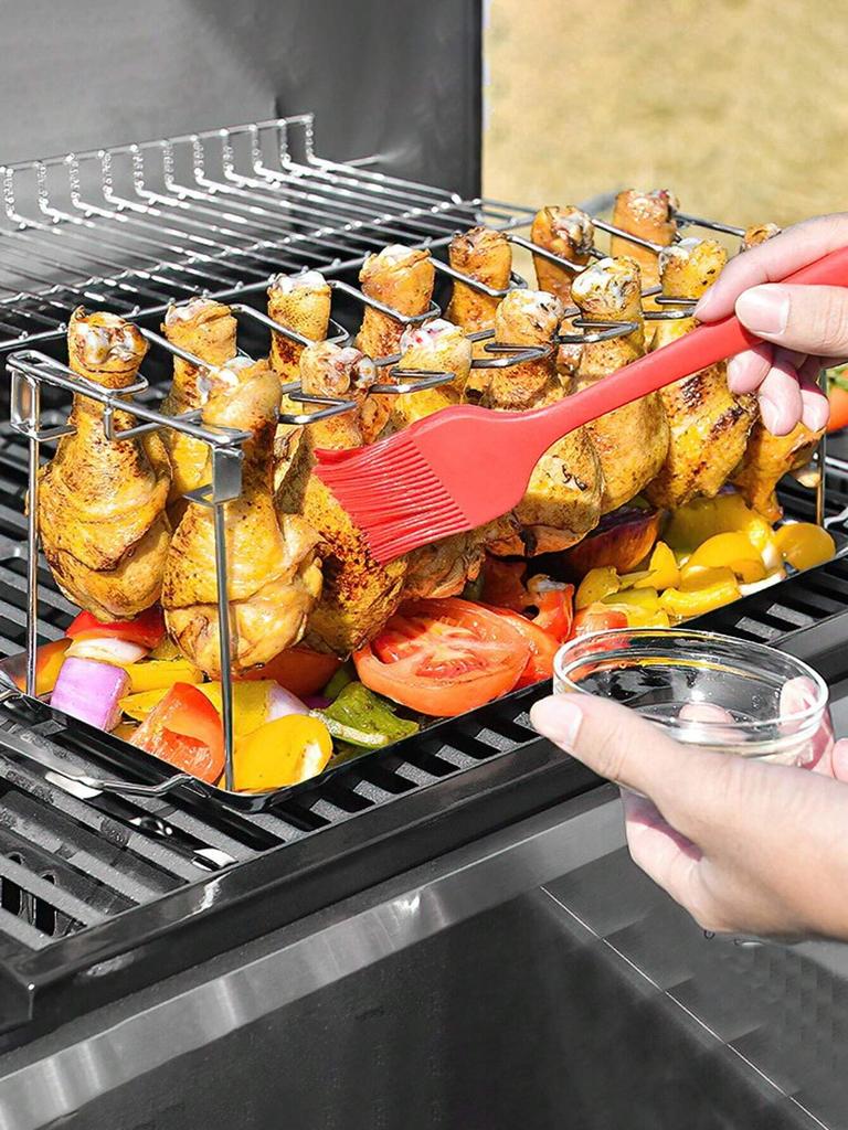 BBQ Chicken Wing and Leg Rack 14 Slot Stainless Steel Chicken Leg Grill Rack Chicken Drumstick Roaster For Oven Grill