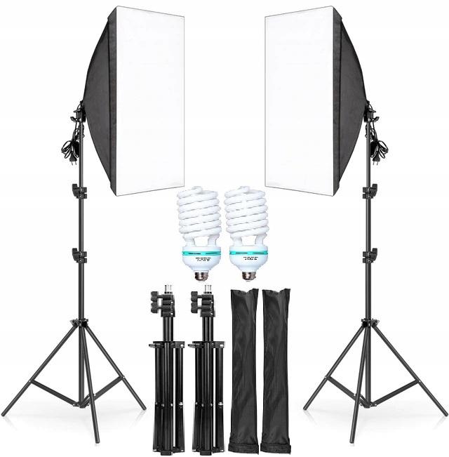 2 db fotólámpa, softbox, állítható állványos izzó, 50x70, + táska