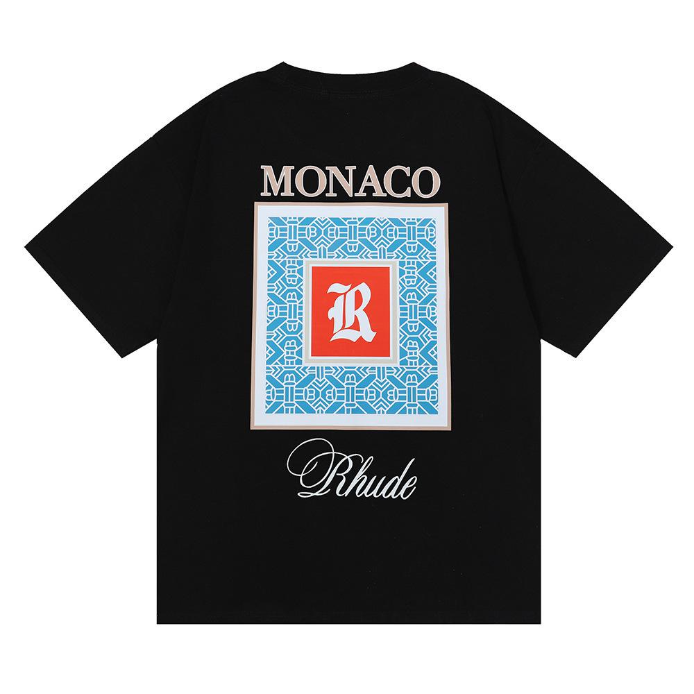 Cross-border European and American trendy brand RHUDE Morocco micro-label printed short-sleeved t-shirt for men and women couples high street loose