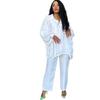 African large size lapel single-breasted solid color new women's shirt loose casual trousers European and American fashion two-piece set