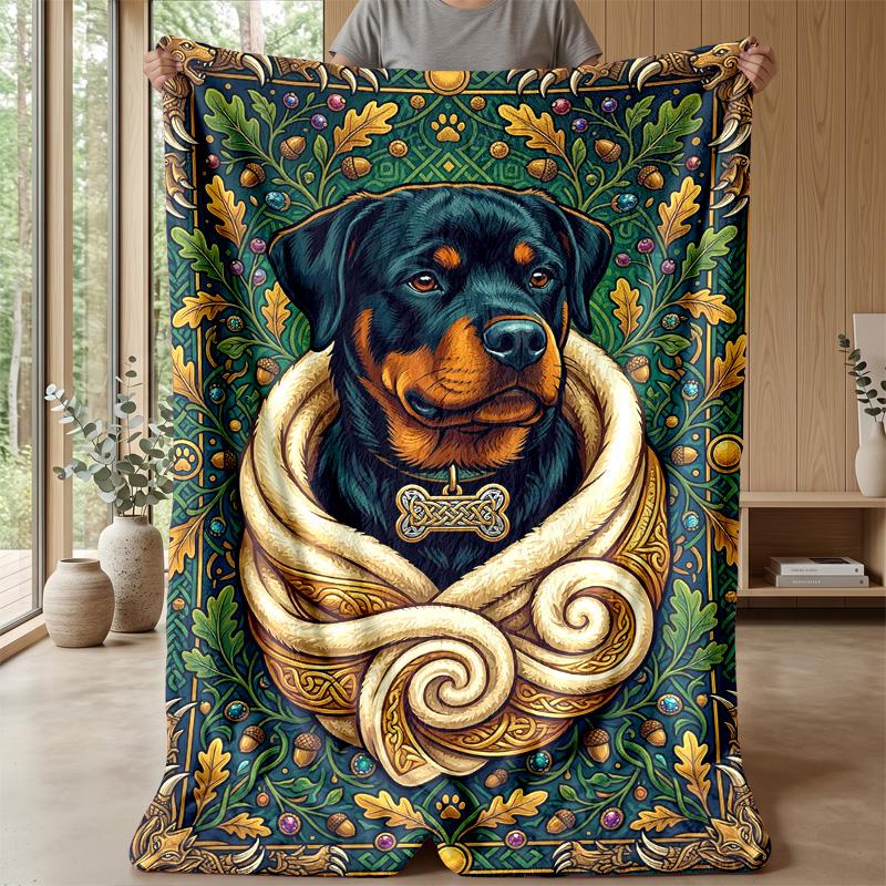 Rottweiler in Exotic Jungle Theme blanket Lightweight Warm Flannel Blanket Decorative Throw Blanket for Home Decoration