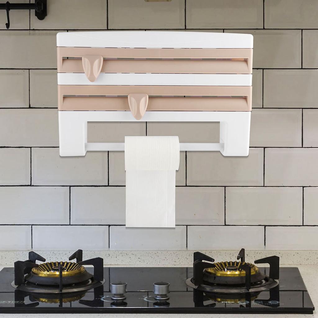 Kitchen Sauce Bottle Storage Rack Paper Towel Holder Mount Kitchen Tool Cling Film Cut