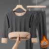 Women's Winter Set with Round Neck, Thickened Fleece, Slim-fit Long-sleeved Top + Long Pants, Simple and Warm Two-piece Set