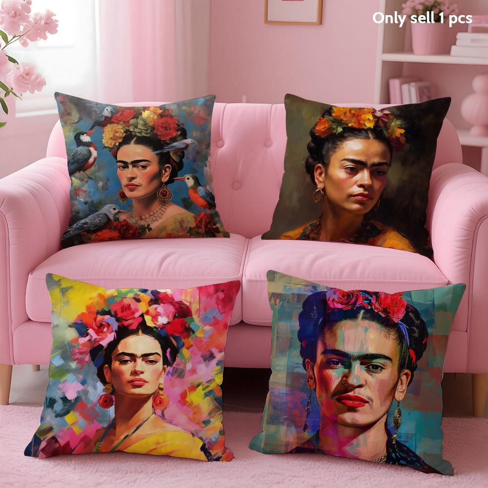 Чехол на подушку F-Fridas Painting Art Мягкий короткий плюш Двусторонняя печать Декор для дома Машинная стирка Наволочка Подарок