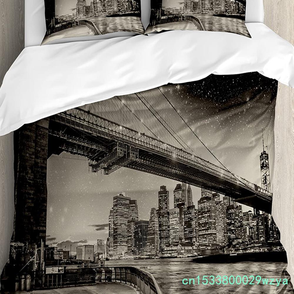 Пододеяльник New York Sketch City Комплект постельного белья для двуспальной кровати Домашний текстиль Покрывало Наволочки Комплект постельного белья для спальни (Нет листа)
