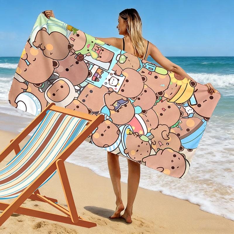 H67212Peach Goma Print Beach Towel, Large Soft Quick Dry Towel for Beach Camping Swimming