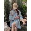Blue Shirt Top Women's Autumn Design Lazy Style Niche Loose Mid-length Versatile Long-sleeved Button-down