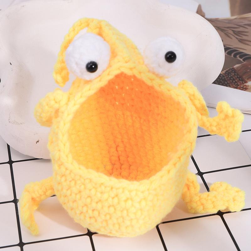 Сумка для хранения ручной работы, смешные вязаные крючком украшения, органайзер-монстр с 2 глазами, аксессуары для мелочей, портативная, подвешивается на стену