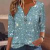 Women Shirt Round Neck Zipper Half Placket Long Sleeve Pullover Tops Sparkling Sequins Regular Fit Tops