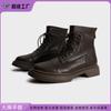 2025 Autumn and Winter New Front Strap Platform Round Head Martin Boots Rear Zipper Microfiber Low Boots British Style Women's Shoes