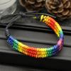 Vintage Rainbow Weave Rope Faux Leather Bracelet Adjustable Women Bangle Jewelry