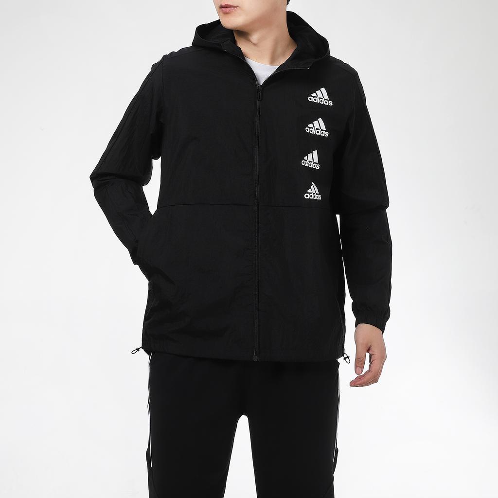 Adidas Повседневная спортивная беговая тренировочная тканая куртка с капюшоном, мужские куртки черного цвета GK9370