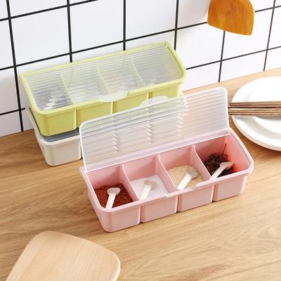 Коробка для приправ, контейнер для хранения приправ, подставка, банка для специй, 4 ячейки с ложкой, контейнер для хранения приправ, банки для специй