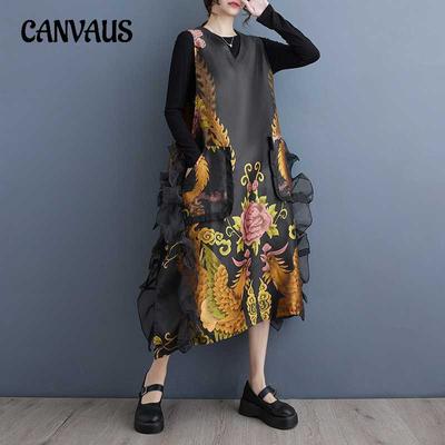 Весенне-осеннее женское платье-жилет без рукавов в китайском стиле, тяжелое жаккардовое платье с драконом, большие размеры