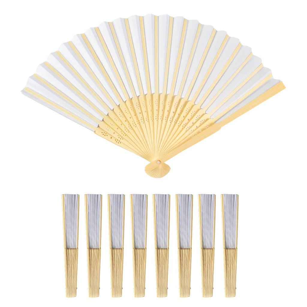 10 шт., белые свадебные веера, бамбуковый складной бумажный веер, портативный свадебный веер, подарочное украшение для гостей, свадебный веер