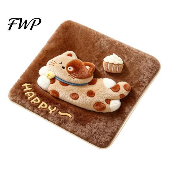 Imitation Cashmere Seat Mat Plush Animal Chair Pad, Square Cozy Cushion, Cute Puppy Cat Pattern, 15.8 Soft Floor Cushion x Inch with Non-Slip Backing