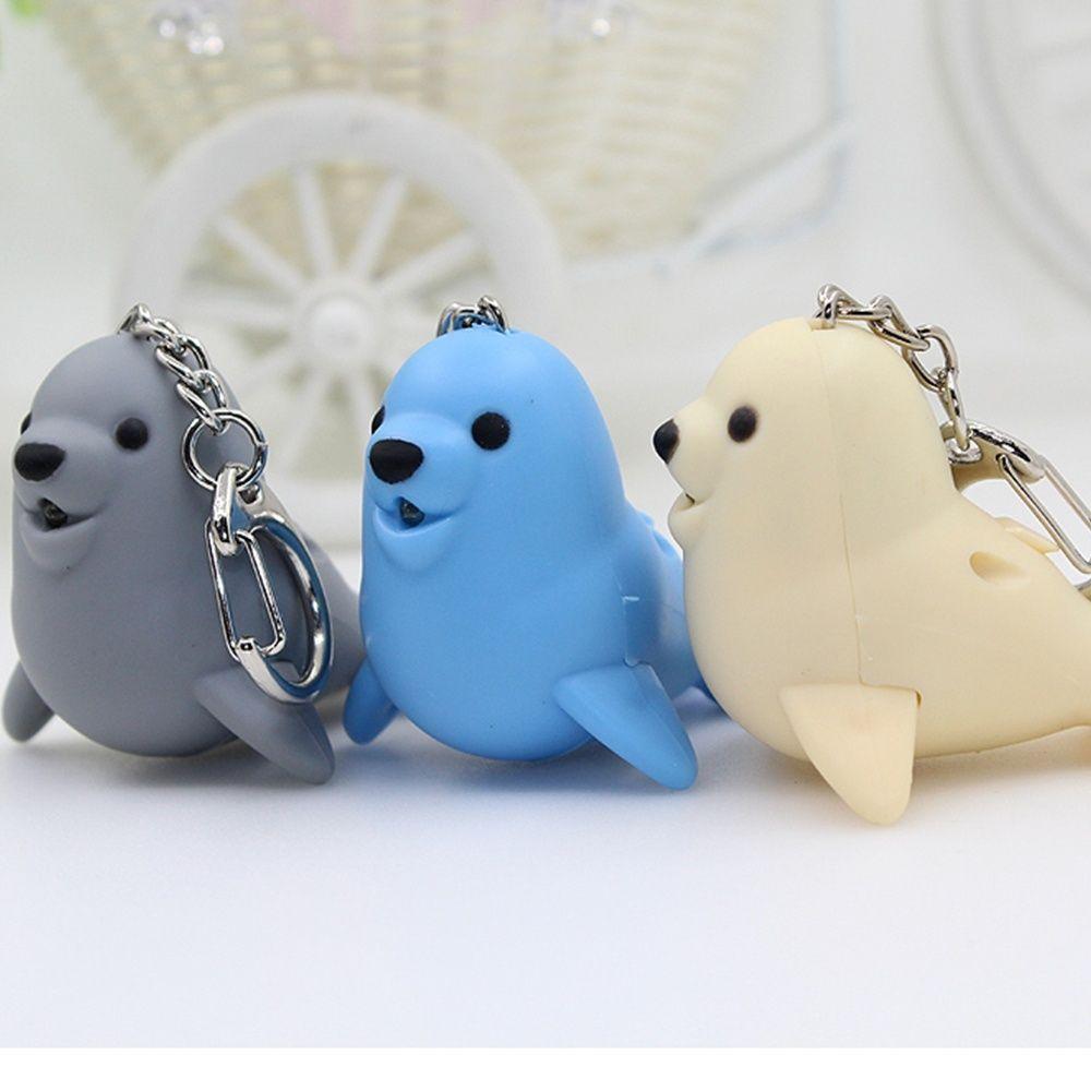 Cute Sea Lion Shape Vocal Key Ring Luminous Key Chain LED Light