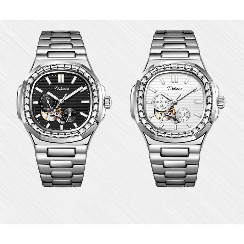 Dulunwe Часы мужские наручные с автоматическим механизмом и бриллиантами из циркония, небесно-голубые, многофункциональные, водонепроницаемые, роскошные