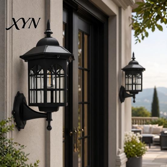 Automatic Dusk To Dawn Solar Light Vintage Wall Light, Motion Sensor Outdoor Sconce with Glass European Style Lamp Shade, Waterproof Garden