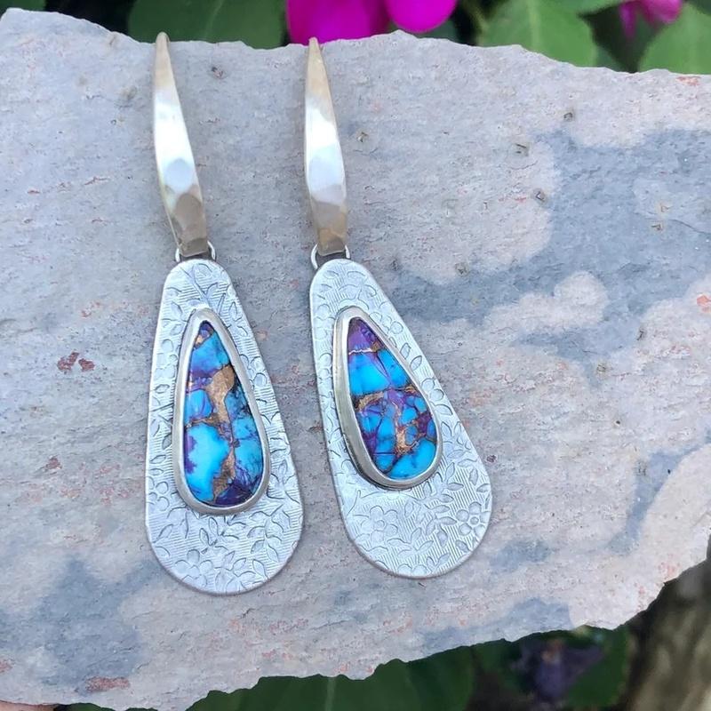 Bohemian Drop Turquoise Hook Earrings Creative Hand Carved Pattern Drop Earrings