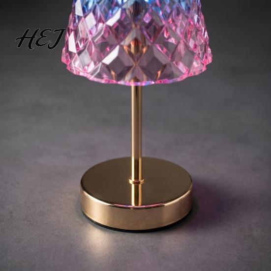Small Portable Mood Light Touch Control Metal Cordless Table Lamp, 3-Color Dimmable Bedside Night with Decorative Diamond Cut Lamp Faux Crystal