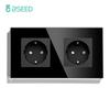 BSEED Single EU Socket Double Power Outlets Triple Electric Sockets Crystal Glass Wall Sockets White Black Gold Gray 16A