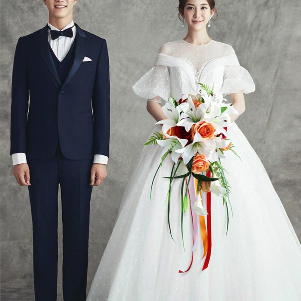 1 Pc Water Drop Wedding Bouquets for Bride Artificial Silk Flower Wedding Bouque Bridal Holding Bouquet for Boho Wedding Ceremony Anniversary Decor