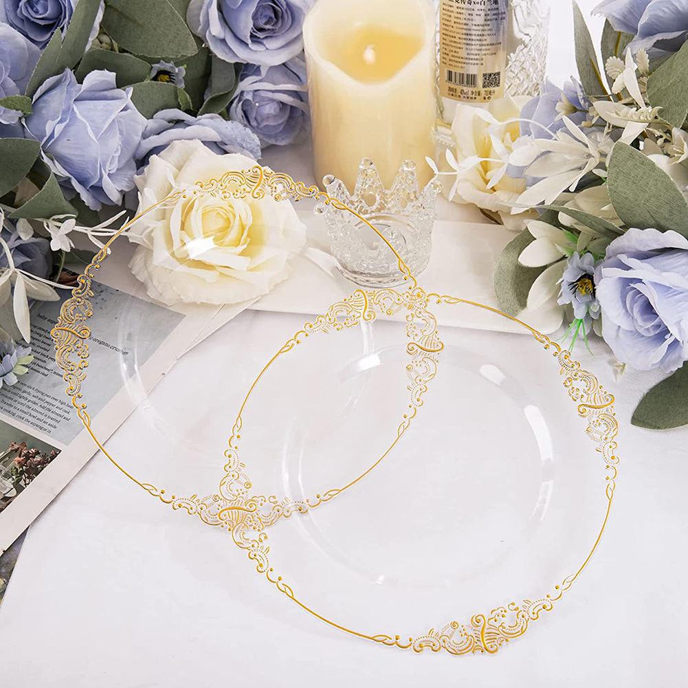 25PCS Plastic Plates Gold Disposable Dinner Plates Dessert Plates Dinnerware Kit For Wedding Party Thanksgiving