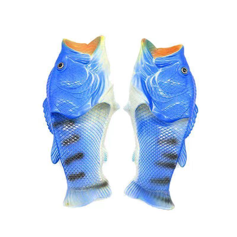 Забавная мужская обувь с открытым носком, женские шлепанцы-рыбки для улицы, парные, семейные, с мультяшными животными, шлепанцы больших размеров 46 47, мужская обувь