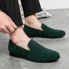 Men’s Loafers Dress Shoes Green Suede Party Nightclub Smoking Shoes Men Coffee Retro Flats Tuxedo Wedding Blazers Saddle Shoes Large Size