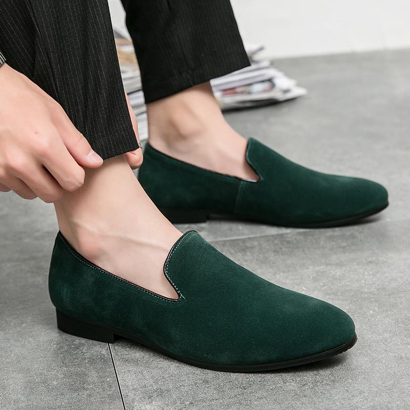 Men’s Loafers Dress Shoes Green Suede Party Nightclub Smoking Shoes Men Coffee Retro Flats Tuxedo Wedding Blazers Saddle Shoes Large Size