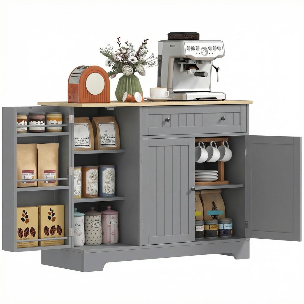 Kitchen buffet, storage unit with 3 doors, drawer, door shelves and adjustable shelf, 105x40x83cm, grey