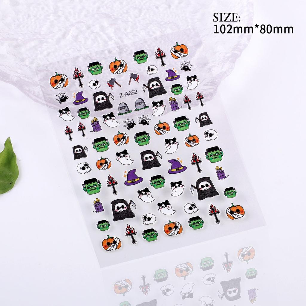 5D Embossed Nail Art Sticker Halloween Cartoon Spider Web Ghost Pumpkin Lantern Nail Adhesive Sticker