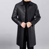 New Winter and Autumn Men's Warm Thick Long Leather Jacket Pu Leather Lapel Windbreaker