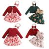 Toddler Girl Christmas Party Dress Set 3-Piece Velvet Cardigan with Headband for Holiday Photo Shoot Outfit