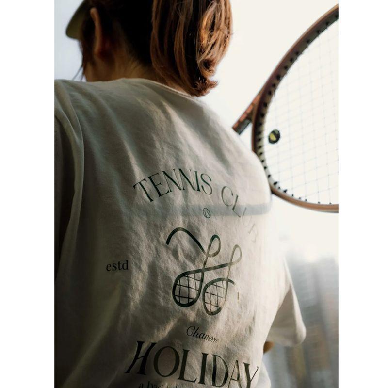 Tennis Club American Sports Leisure Style Tennis Club Letter Print Cotton Short Sleeve T-shirt Women