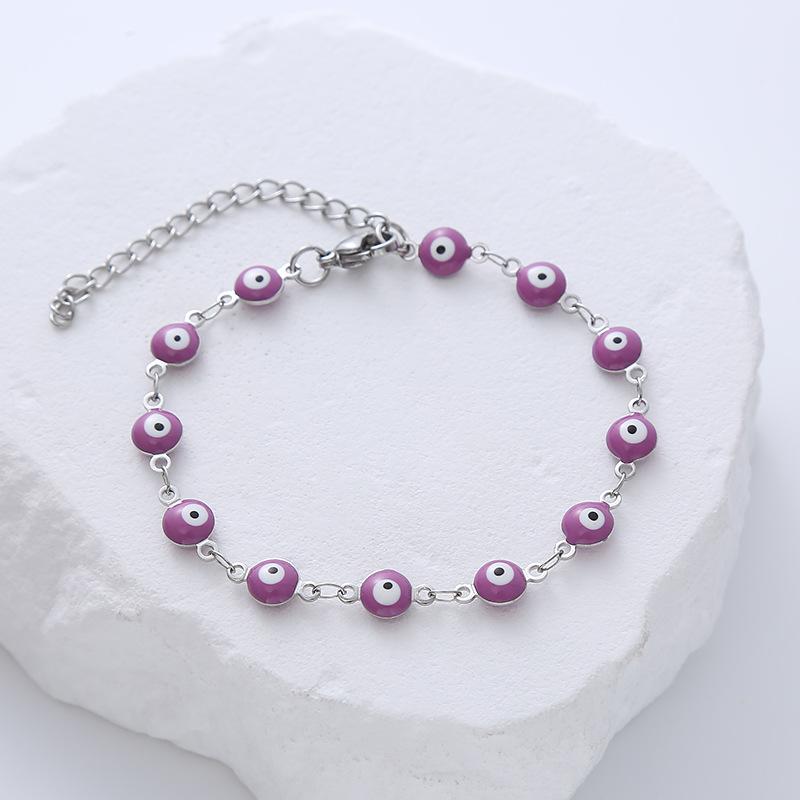 2026 New Arrivals Stainless Steel Chain Bracelet 6mm Devil's Eye Bracelets for Women Drip Oil Eye Charm Jewelry Wholesale