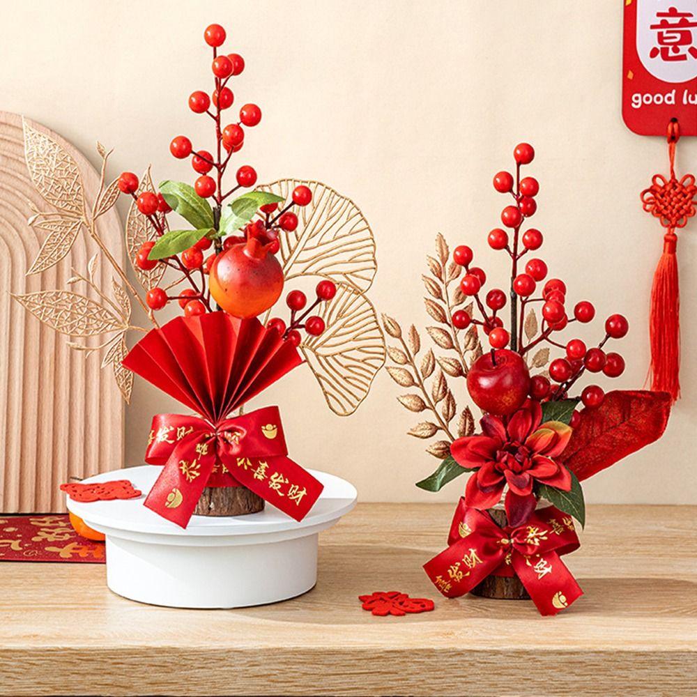 Best Wishes Spring Festival Pots Red Berry Branch Wedding Pots Chinese Tabletop Pots Home Decor