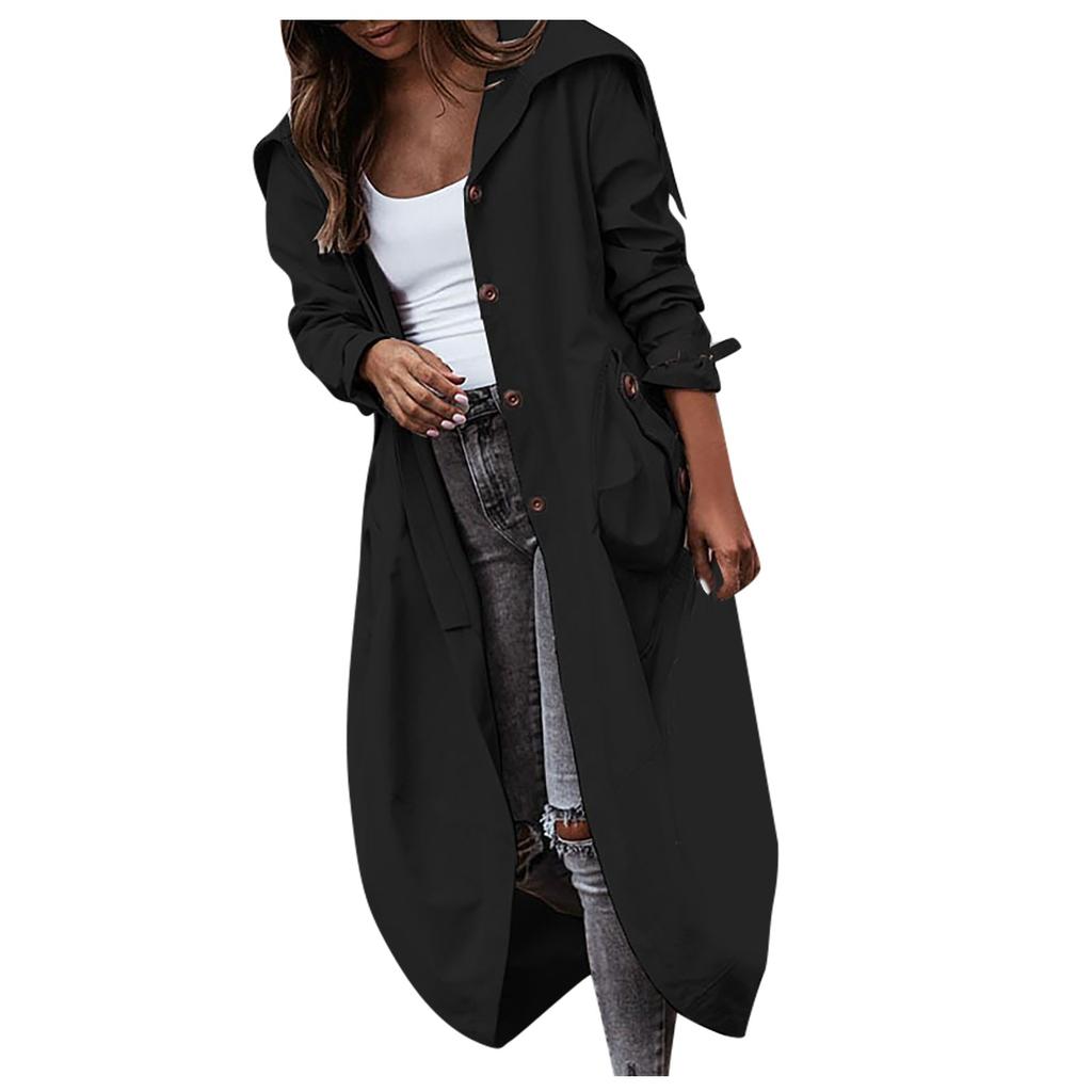 Women's Solid Colour Loose Casual Temperament Hooded Mackintosh Cloth Windbreaker Jacket