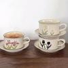 Clay Hand-painted Style Vintage Ceramic Coffee Cup And Saucer Suit Afternoon Tea Tulip Lily Cup And Saucer Set