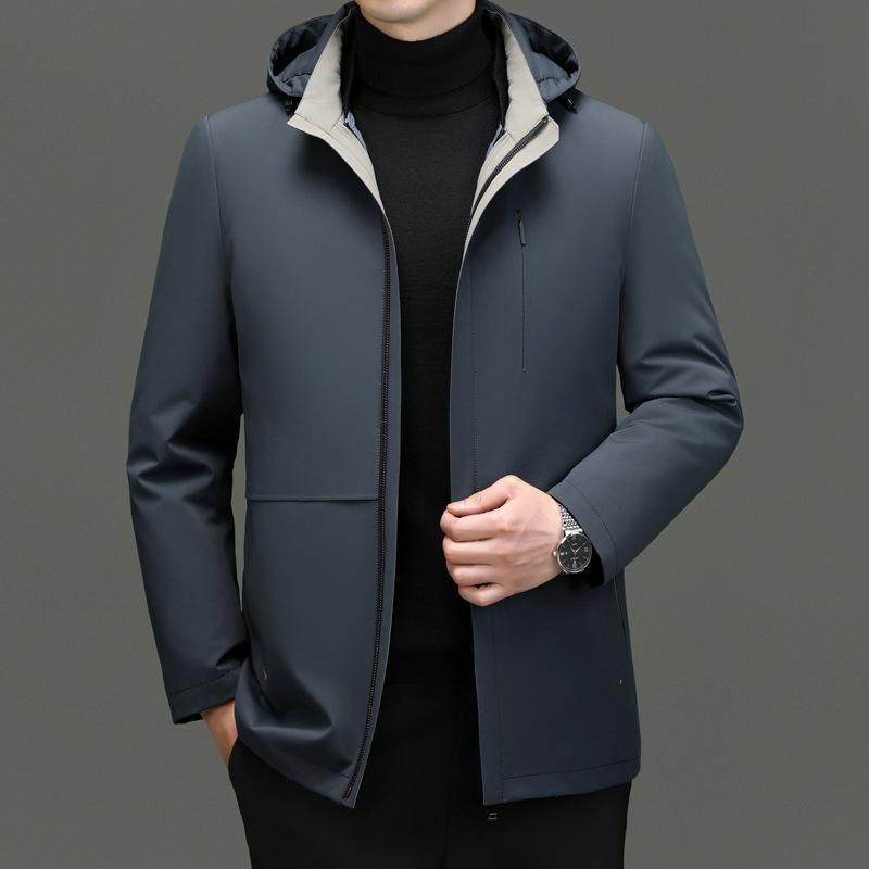 Утолщенная куртка-пуховик для мужчин среднего возраста, теплая и ветрозащитная, съемная подкладка, повседневная куртка для папы, мужской белый утиный пух