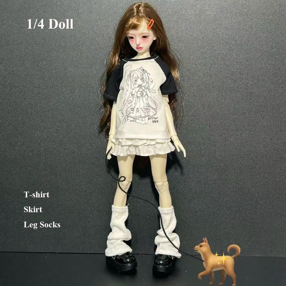 With Leg Socks Leisure T-shirt Cartoon Doll Cake Skirt for 30/45cm Dolls for 1/4 1/6 BJD Dolls