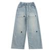 Весенне-осенние джинсы для девочек, вышивка в виде пятиконечной звезды, свободные брюки на несколько лет для девочек-подростков, стильные джинсовые брюки с широкими штанинами