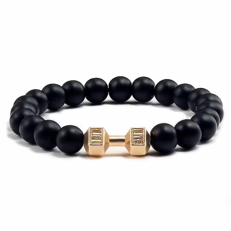 Charm Gym Beaded Bracelet Fitness Punk Men Bracelets Matte Stone Adjustable Unisex Fashion Dumbbell Bracelet