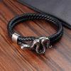 Men's Stainless Steel Braided Bracelet Fashion Cobra Punk Dominant Street Style Black Leather Cord Bangles