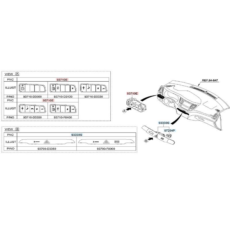 Для Hyundai Tucson TL Переключатель регулировки высоты фар Переключатель яркости приборной панели ВЫКЛ Электрический переключатель задней двери OEM 93710