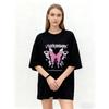 Oversized T-Shirt Black Butterfly Print with VIKABISON Text Casual Streetwear Fashion Top for Women