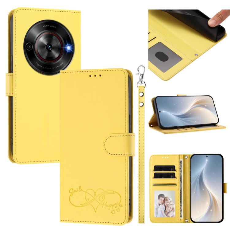 Happy Heart Pattern Magnetic Closure Vegan Leather Phone Case With Wrist Strap For ZTE Blade A56 4G